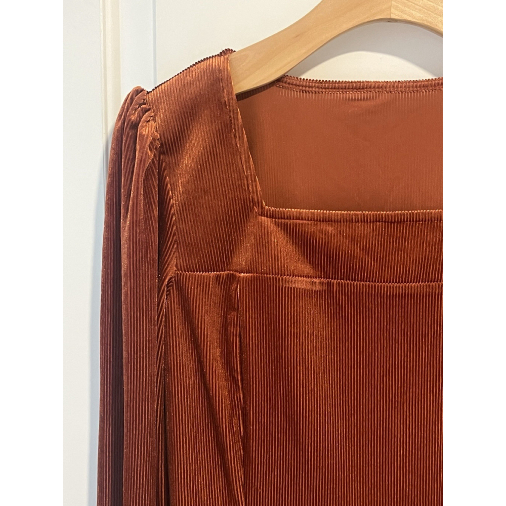 Beaudrm Blouse Womens Small Burnt Orange Square Neck Ribbed - Picture 2 of 9